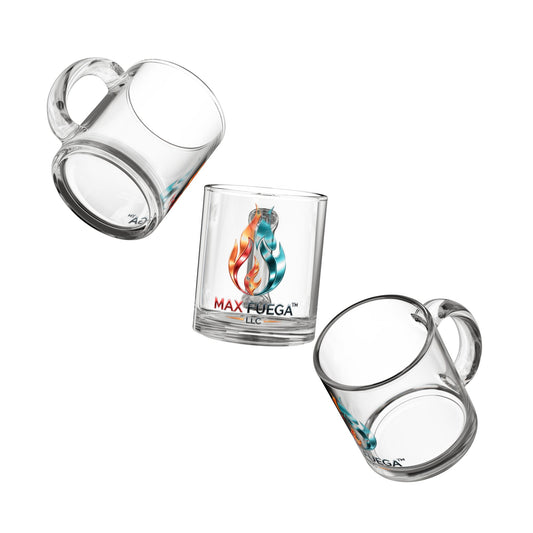 Max Fuega™ LLC 10oz Glass Cup | Coffee, Tea, Cocktail Flame Logo Mug