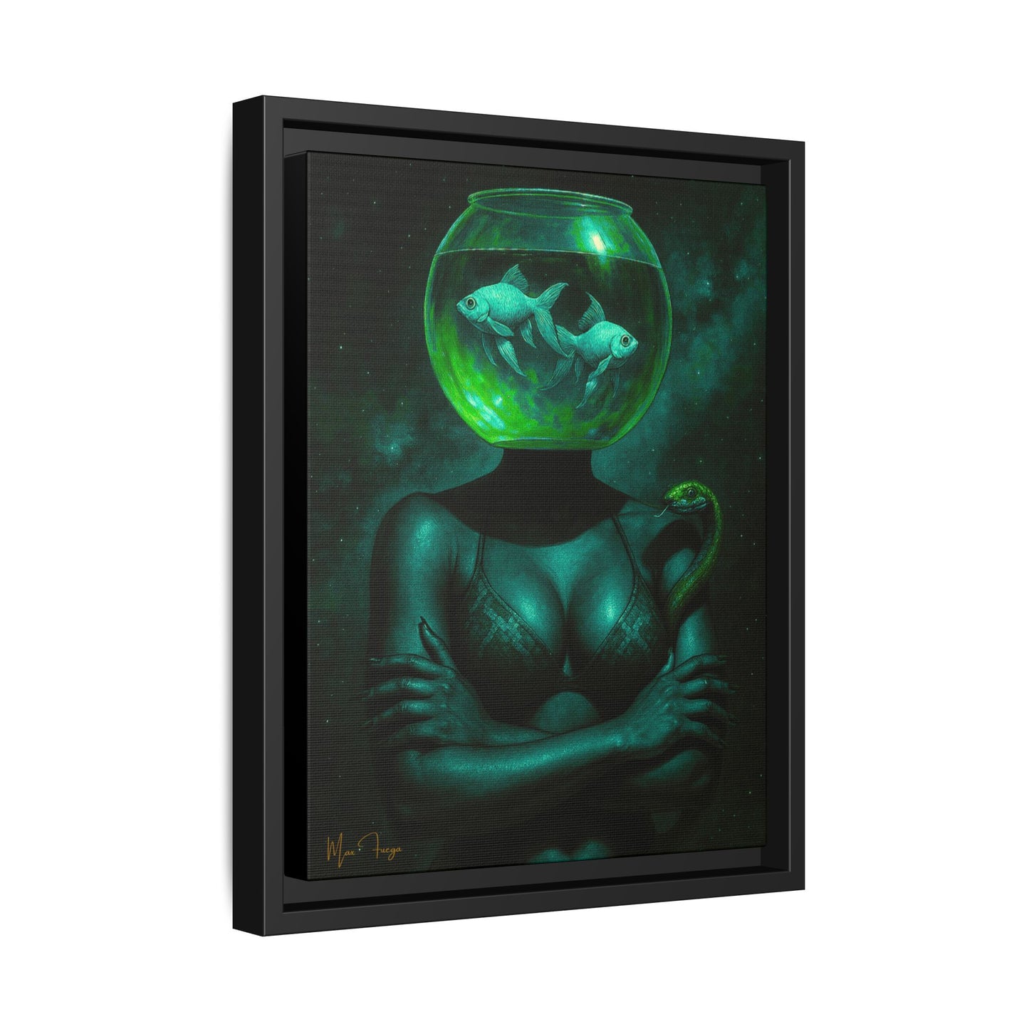 M.F. Surreal Green Galaxy Art | Fishbowl Serpentine | Matte Framed Canvas w/ Artist SIgnature*