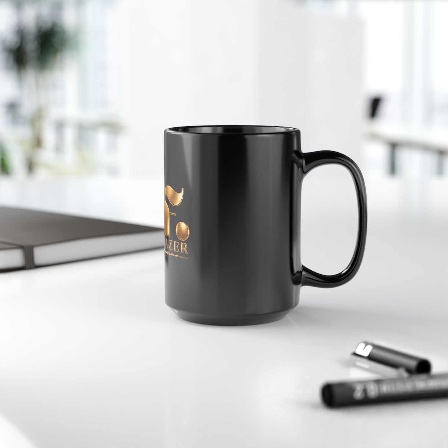M.F. Trailblazer Gold Logo Black Mug | Glossy Ceramic Coffee Cup | 11oz / 15oz