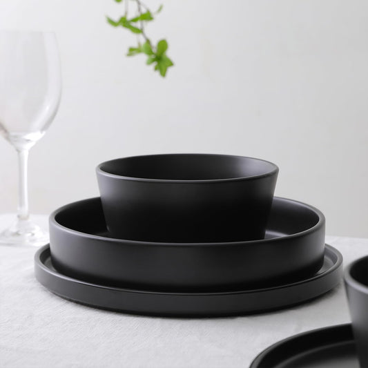 Stone Lain Celina 12-Piece Matte Black Stoneware Office Dinnerware Set