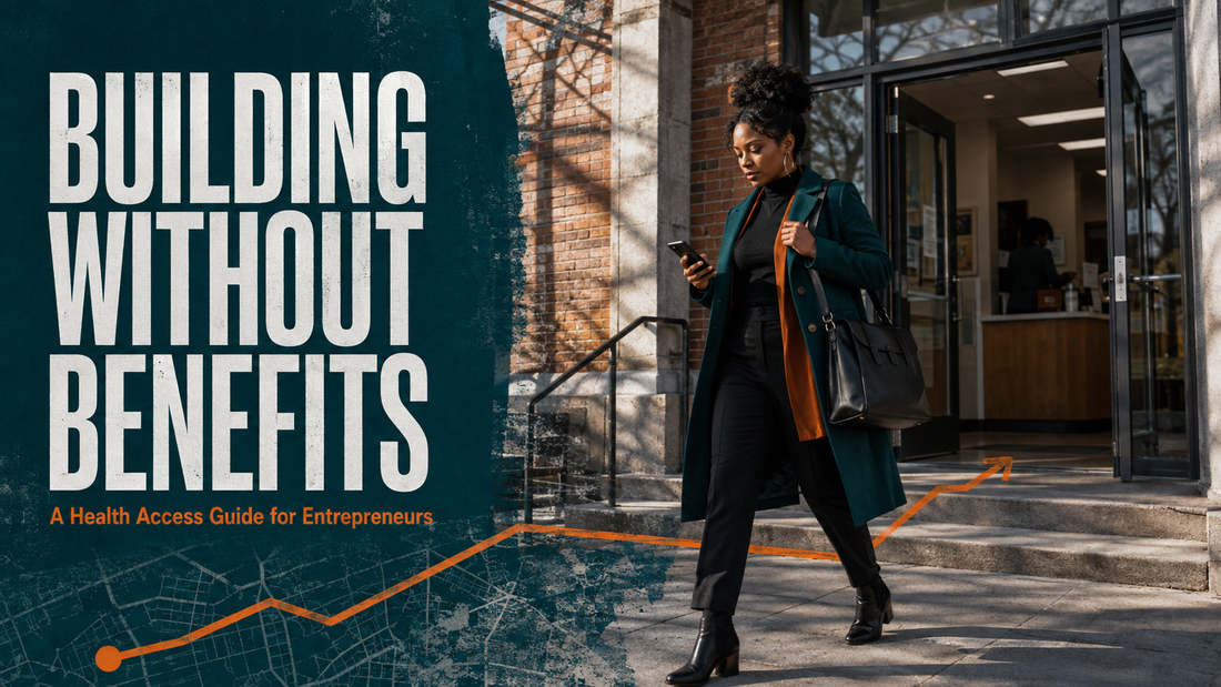 Black woman entrepreneur leaving a community health center after finding affordable local health care.