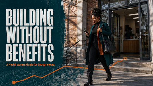 Black woman entrepreneur leaving a community health center after finding affordable local health care.