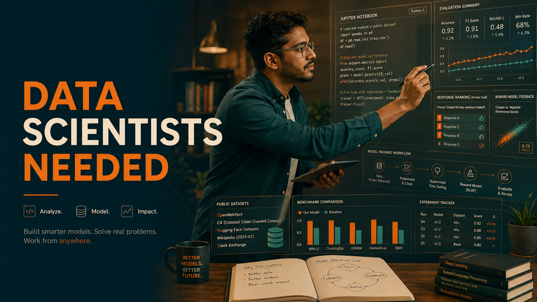 Data scientist using Python, public datasets, and AI evaluation workflows for a remote Turing contractor opportunity.
