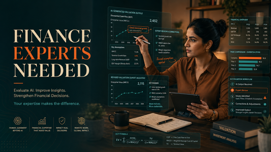 Finance professional evaluating financial data and AI-generated analysis for a remote Turing Business Analyst opportunity.