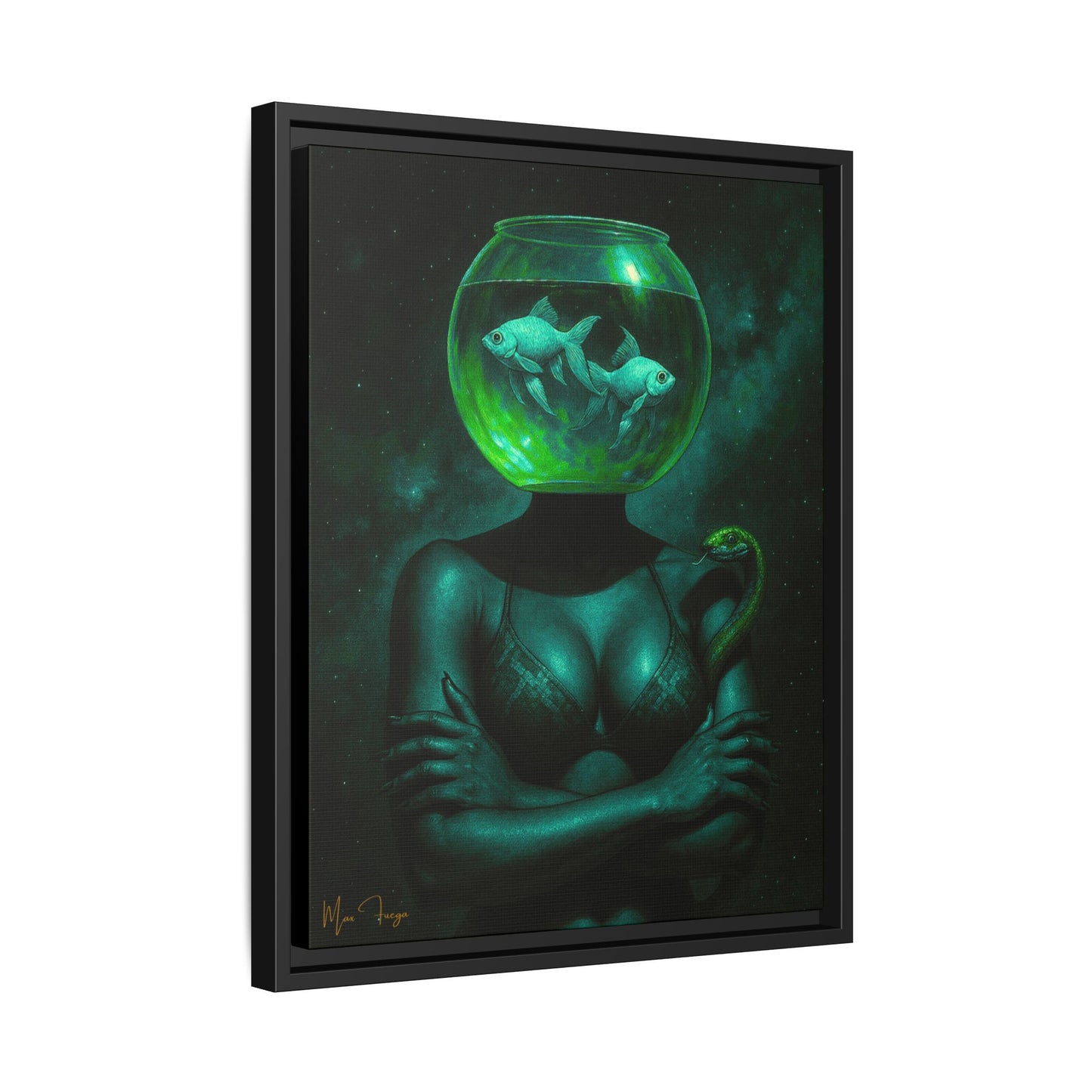 M.F. Surreal Green Galaxy Art | Fishbowl Serpentine | Matte Framed Canvas w/ Artist SIgnature*