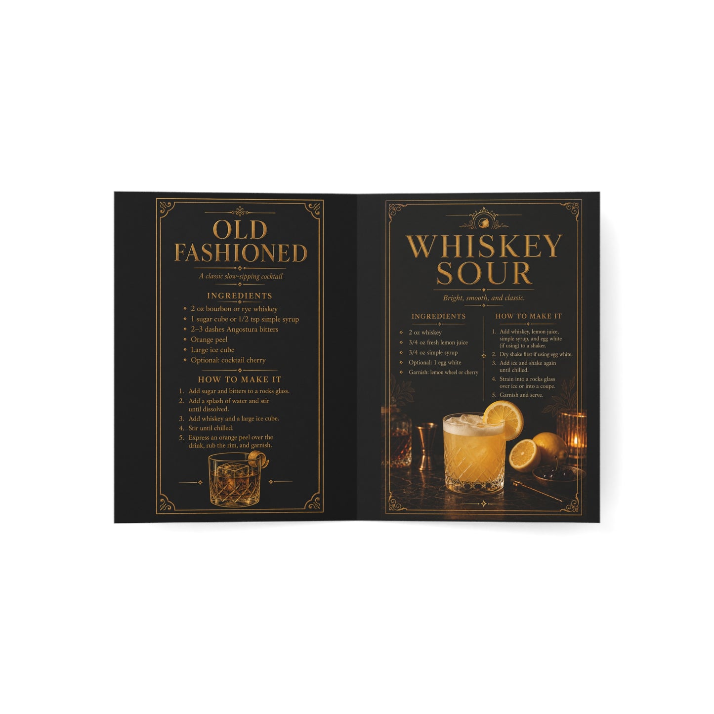 M.F. Trailblazer™ Whiskey Recipe + Recognition Card | Luxe Black & Gold Gift Insert