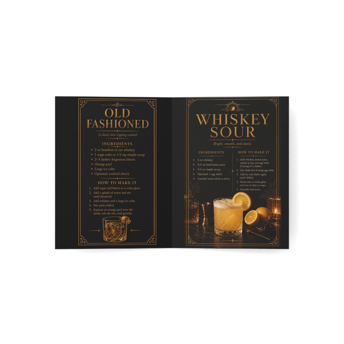 M.F. Trailblazer™ Whiskey Recipe + Recognition Card | Luxe Black & Gold Gift Insert