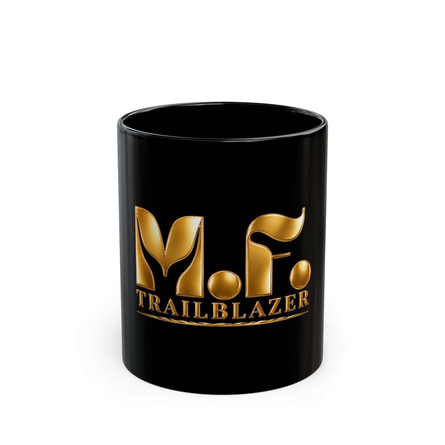 M.F. Trailblazer Gold Logo Black Mug | Glossy Ceramic Coffee Cup | 11oz / 15oz