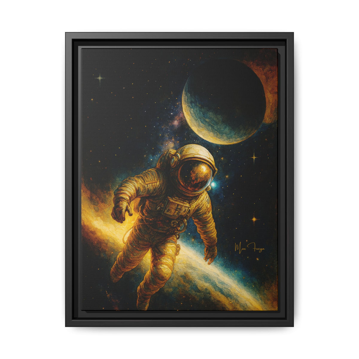 M.F. Galaxy Space Wall Art | Astronaut in Orbit | Framed Matte Canvas w/ Artist Signature*