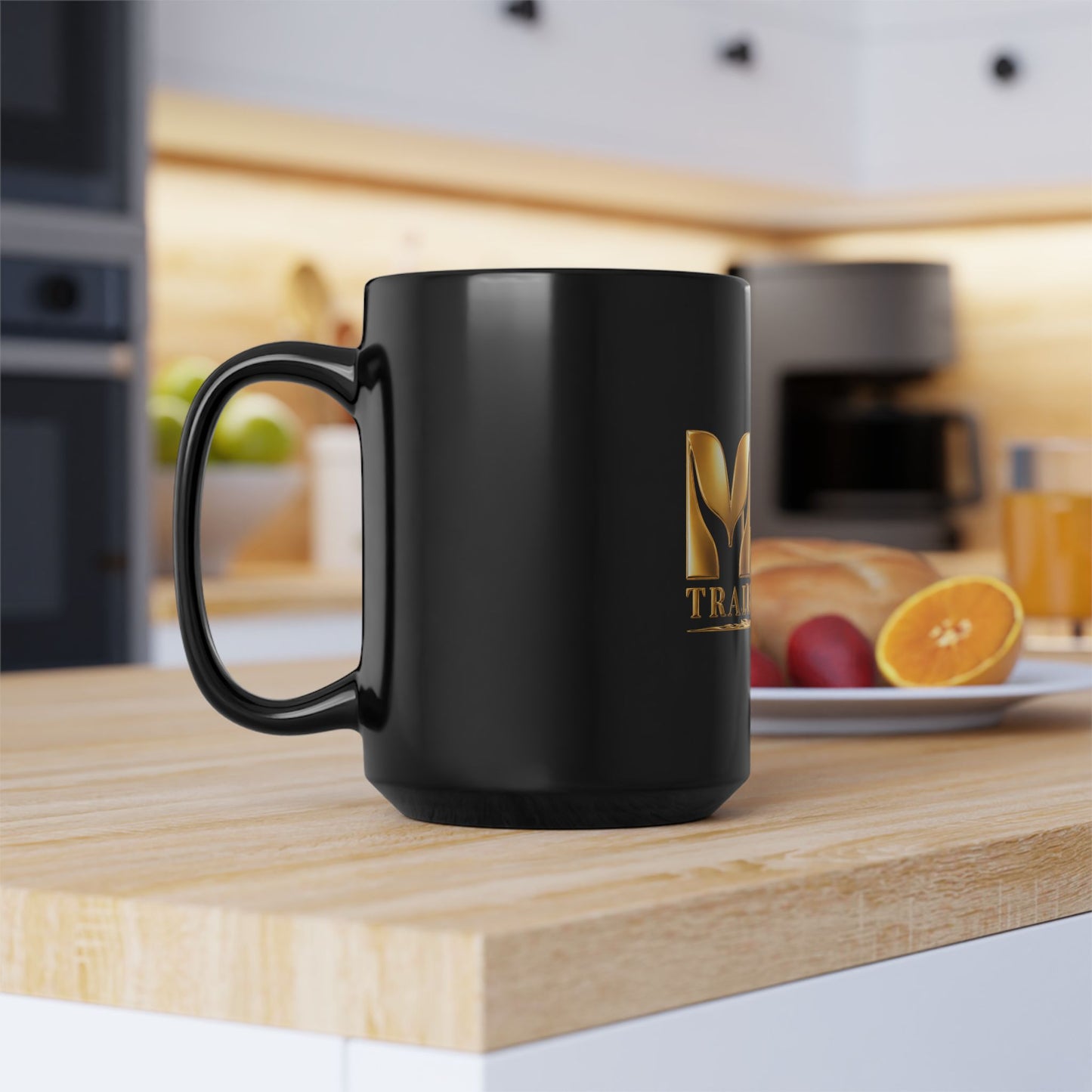 M.F. Trailblazer Gold Logo Black Mug | Glossy Ceramic Coffee Cup | 11oz / 15oz