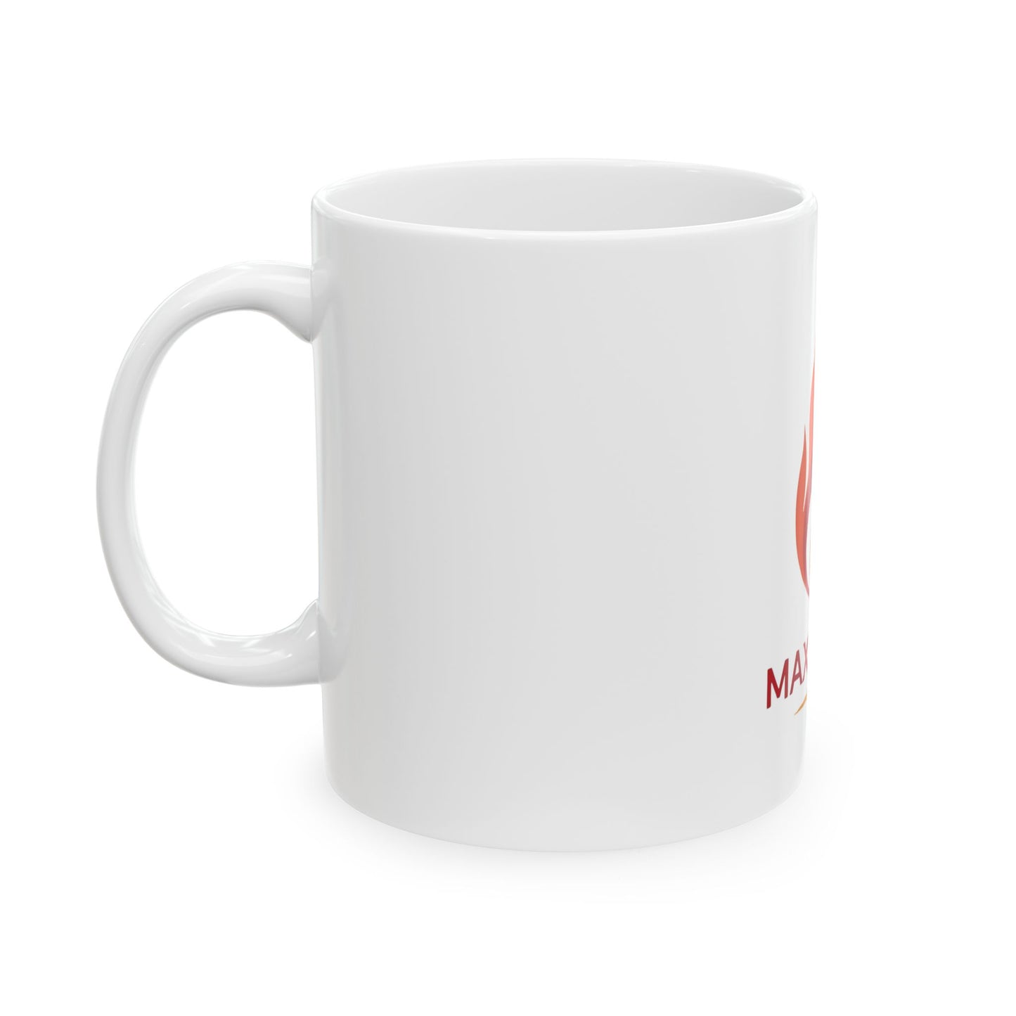 Max Fuega™ LLC Ceramic Mug — Colorful Flame Logo Coffee Cup (11oz & 15oz)