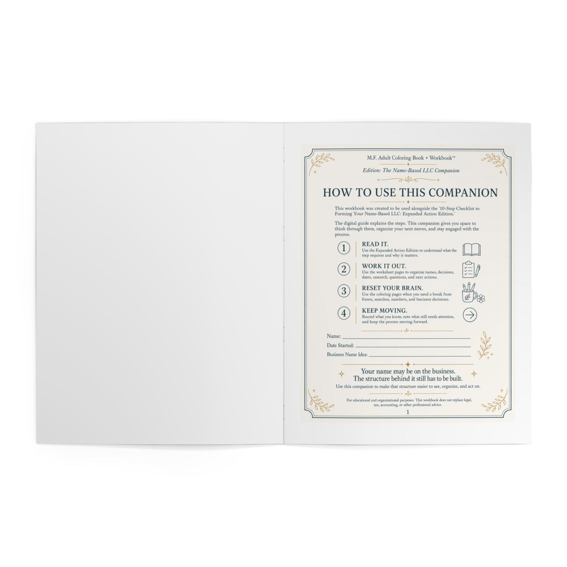 An open white booklet or companion guide showing a printed page titled 'HOW TO USE THIS COMPANION' with step-by-step instructions and decorative border details, photographed on a light gray background.
