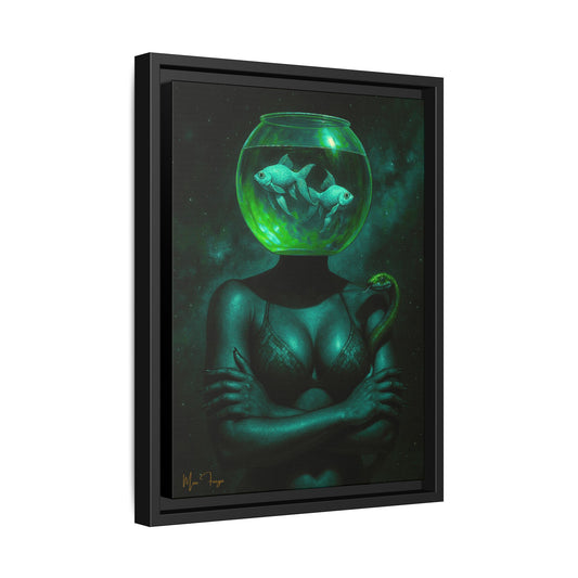 M.F. Surreal Green Galaxy Art | Fishbowl Serpentine | Matte Framed Canvas w/ Artist SIgnature*