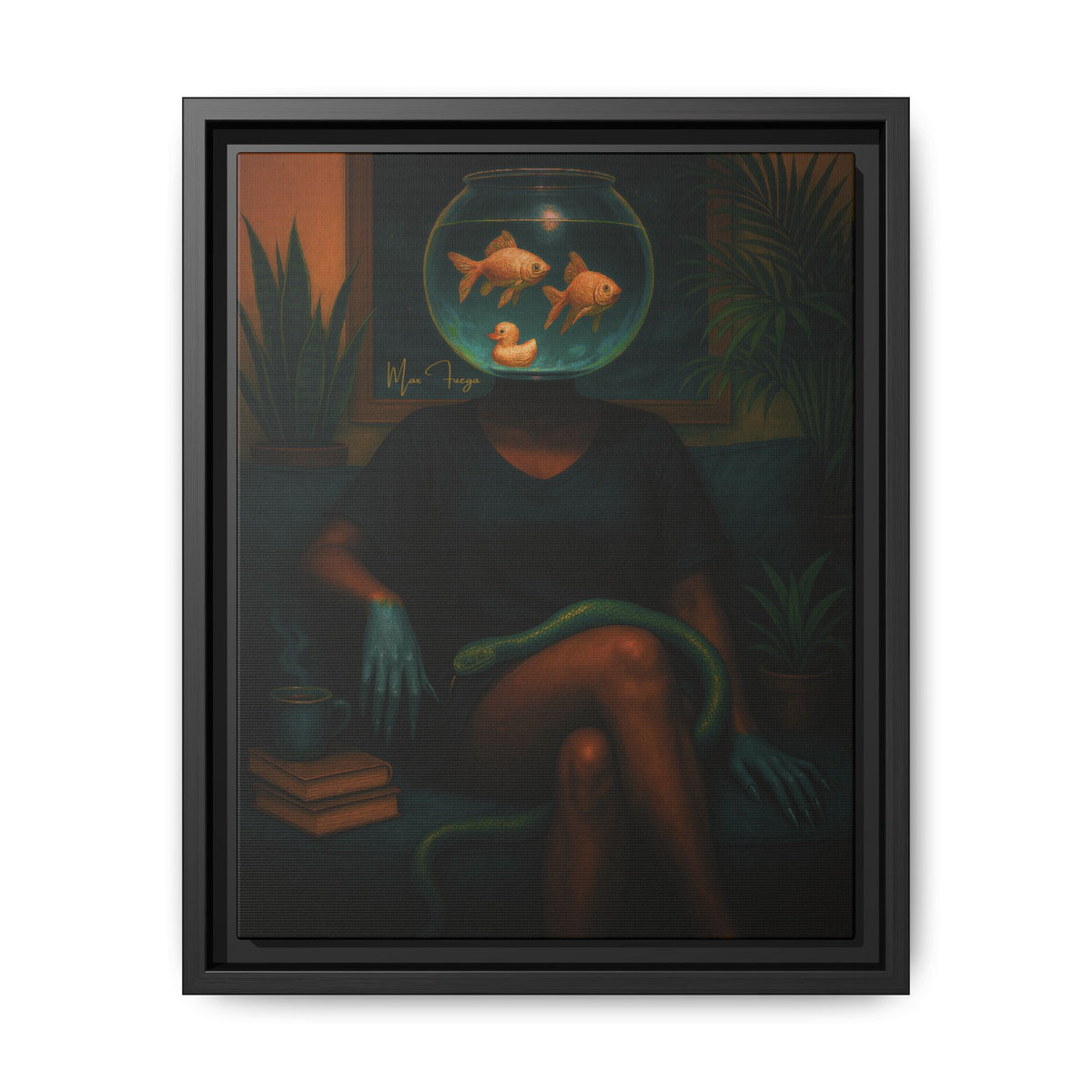 M.F. Surreal Botanical Art | Fishbowl + Goldfish | Framed Matte Canvas w/ Artist Signature*