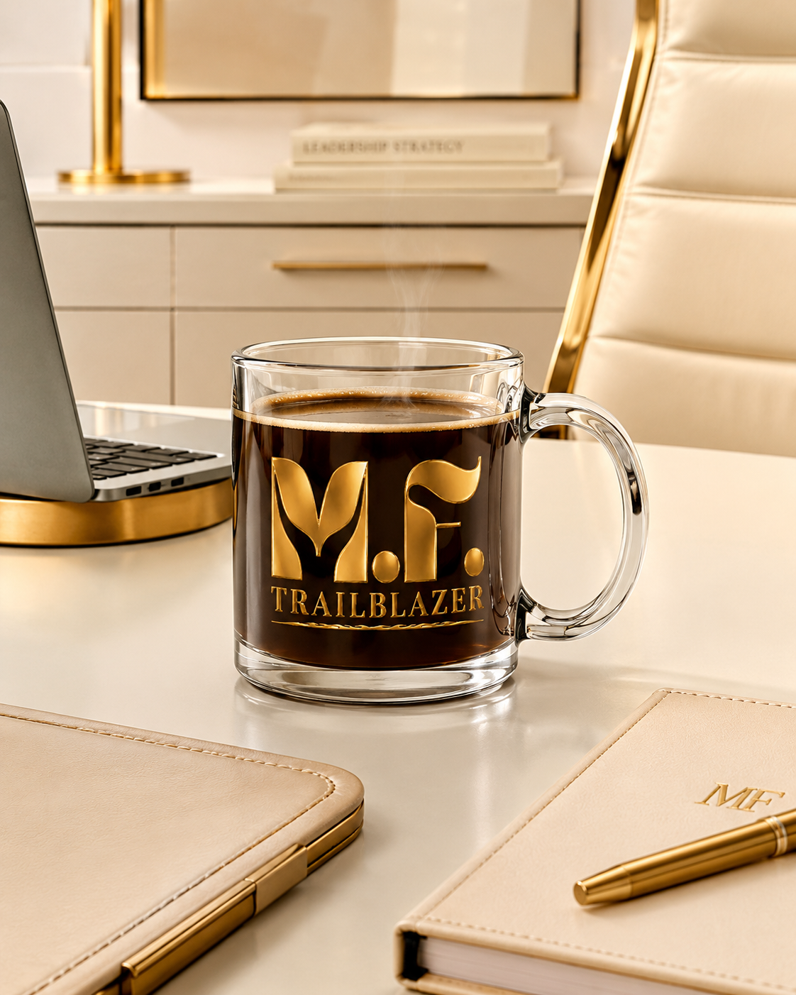 MF Trailblazer 10oz Glass Cup | Coffee, Tea, Cocktail Mug | Gold MF Logo