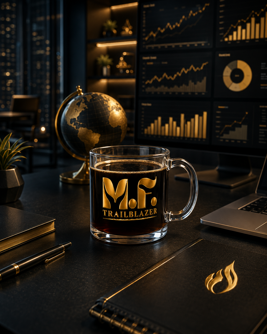 MF Trailblazer 10oz Glass Cup | Coffee, Tea, Cocktail Mug | Gold MF Logo