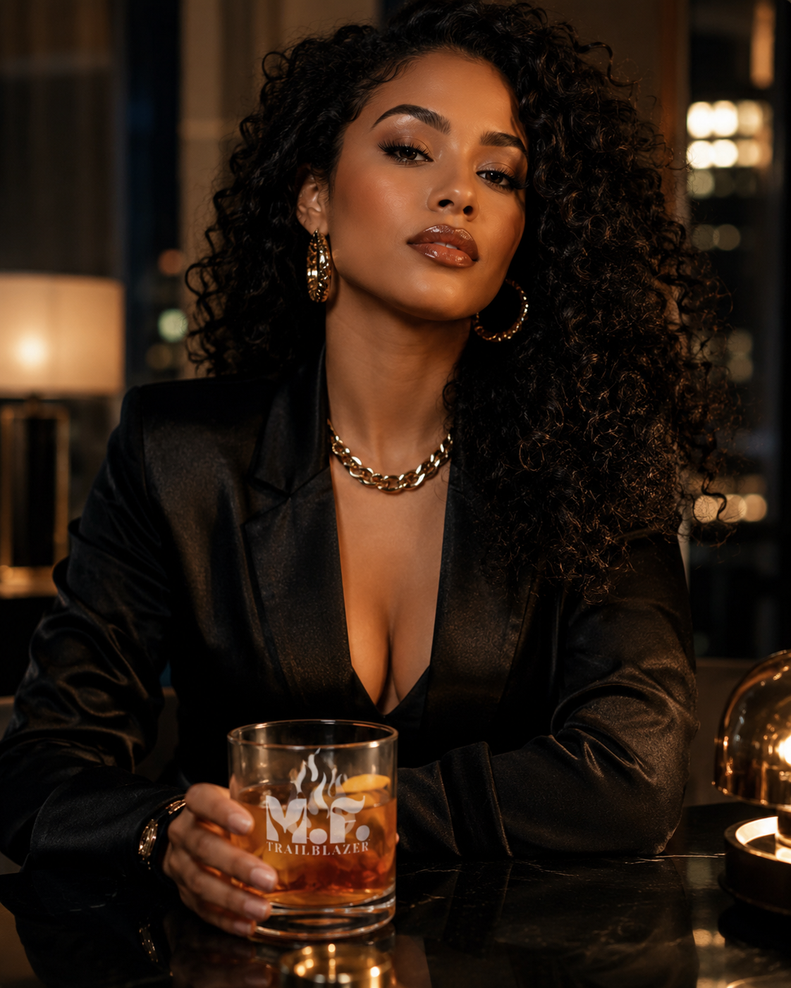 M.F. Trailblazer™ Engraved Whiskey Glass with Flame Design | 10.5oz Rocks Glass