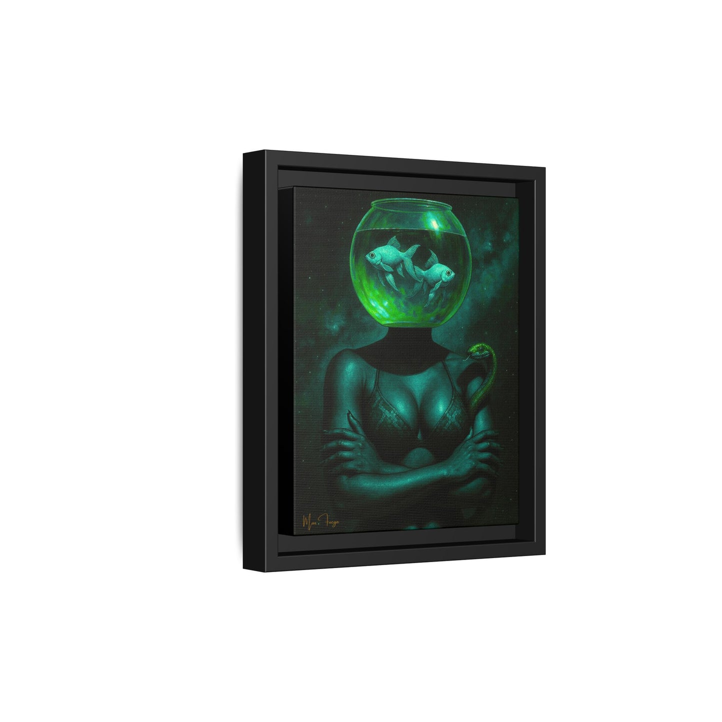 M.F. Surreal Green Galaxy Art | Fishbowl Serpentine | Matte Framed Canvas w/ Artist SIgnature*
