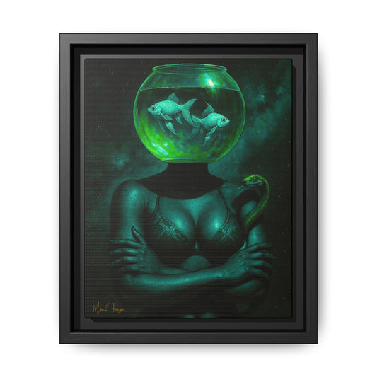 M.F. Surreal Green Galaxy Art | Fishbowl Serpentine | Matte Framed Canvas w/ Artist SIgnature*