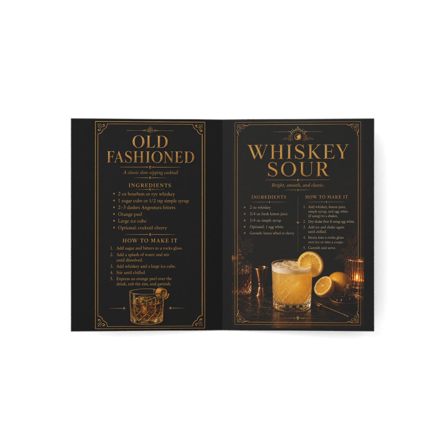 M.F. Trailblazer™ Whiskey Recipe + Recognition Card | Luxe Black & Gold Gift Insert