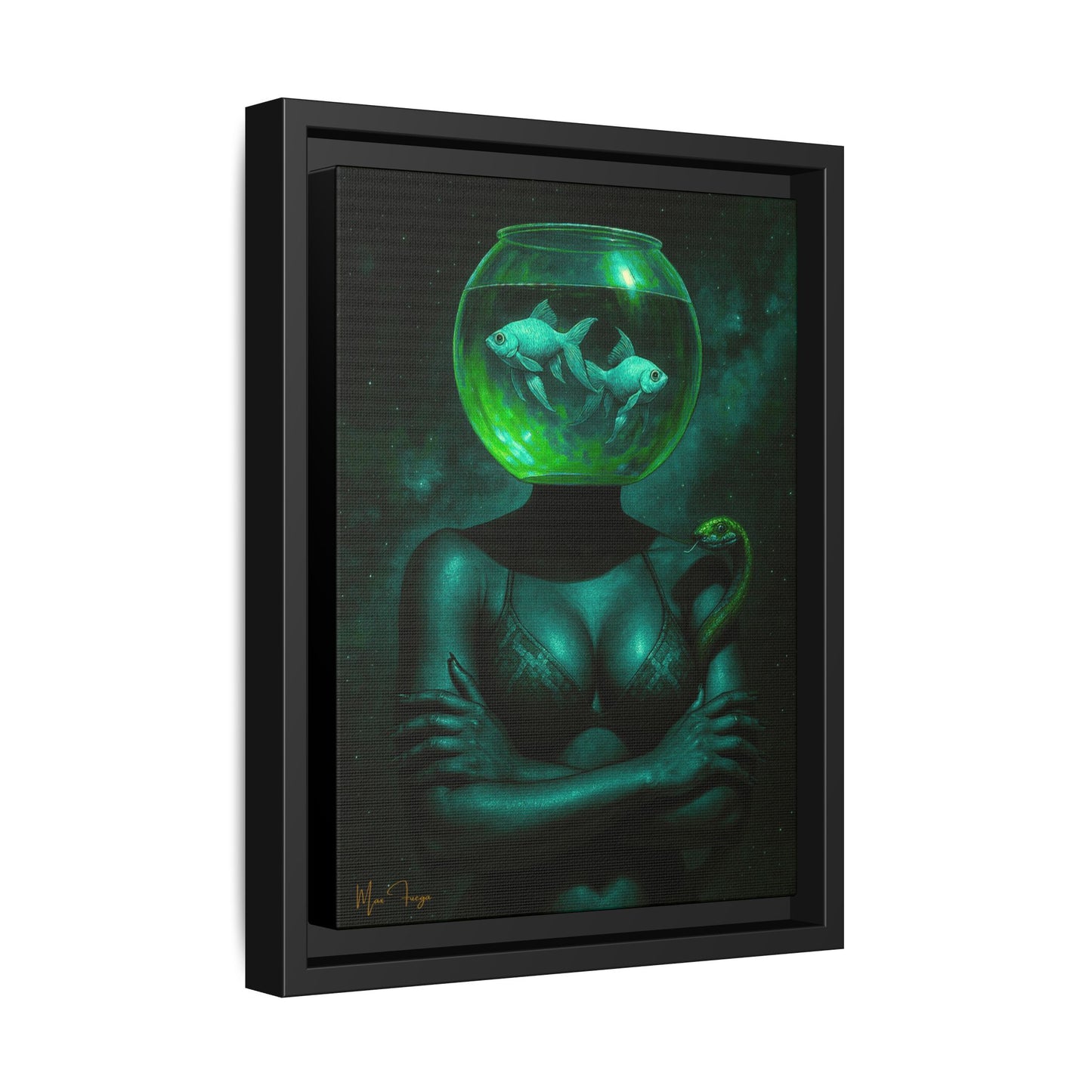 M.F. Surreal Green Galaxy Art | Fishbowl Serpentine | Matte Framed Canvas w/ Artist SIgnature*