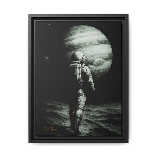 M.F. Galaxy Space Noir Wall Art | Astronaut + Jupiter | Framed Matte Canvas w/ Artist Signature*
