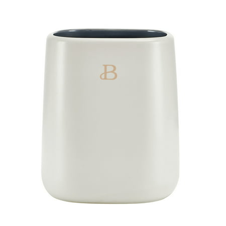 Beautiful Ceramic Utensil Crock in White | Office Coffee Bar & Breakroom Organizer