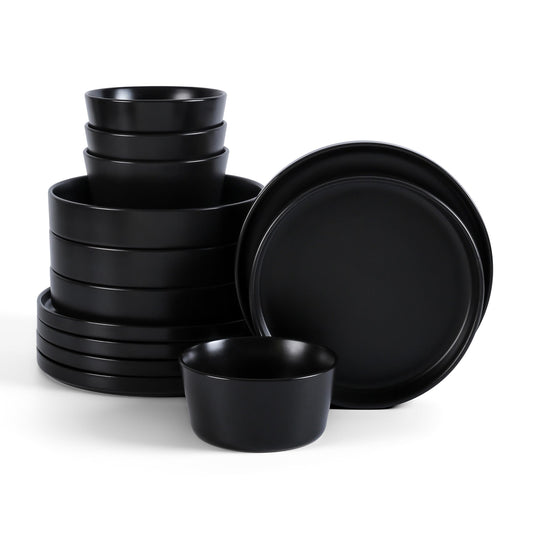 Stone Lain Celina 12-Piece Matte Black Stoneware Office Dinnerware Set