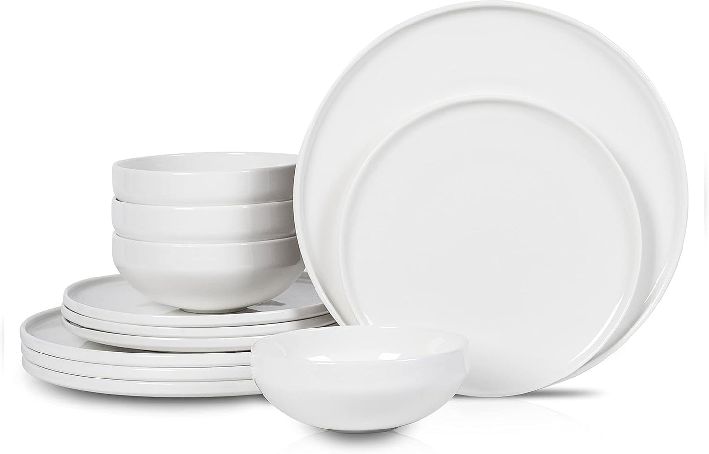 Stone Lain Quinn 12-Piece Bone China Office Breakroom Dinnerware White
