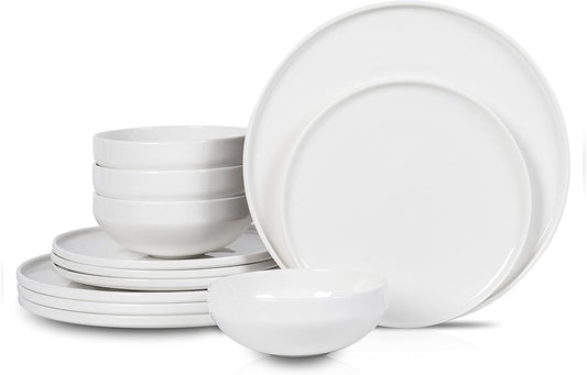Stone Lain Quinn 12-Piece Bone China Office Breakroom Dinnerware White