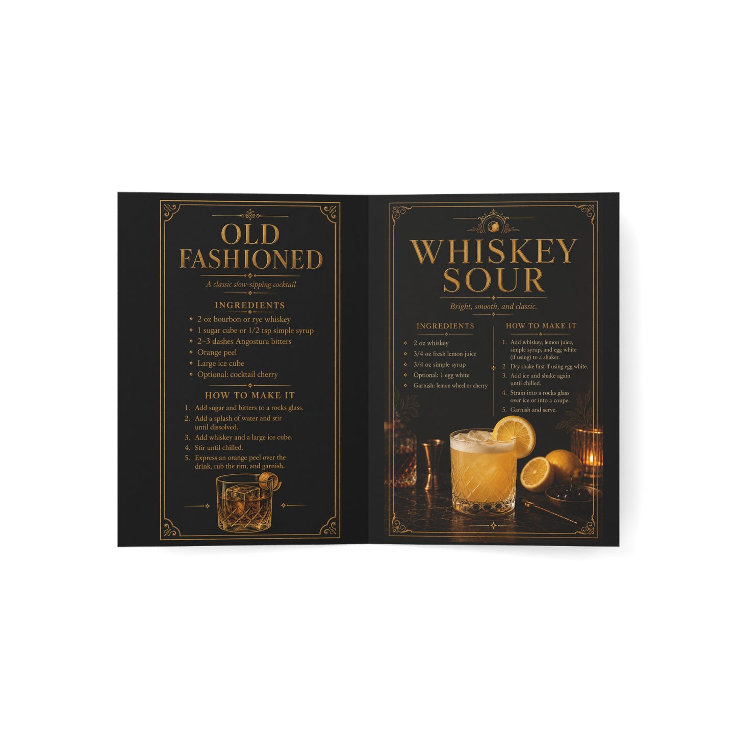 M.F. Trailblazer™ Whiskey Recipe + Recognition Card | Luxe Black & Gold Gift Insert