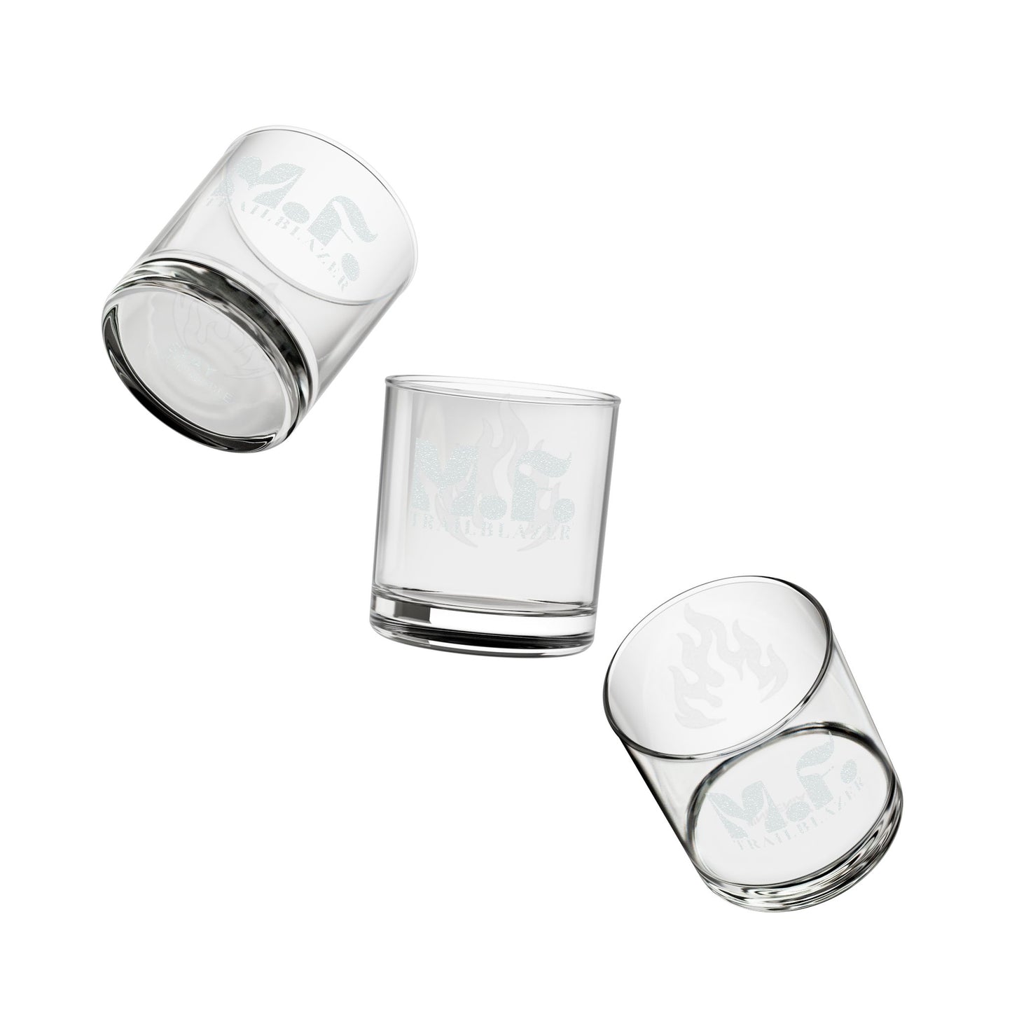 M.F. Trailblazer™ Engraved Whiskey Glass with Flame Design | 10.5oz Rocks Glass
