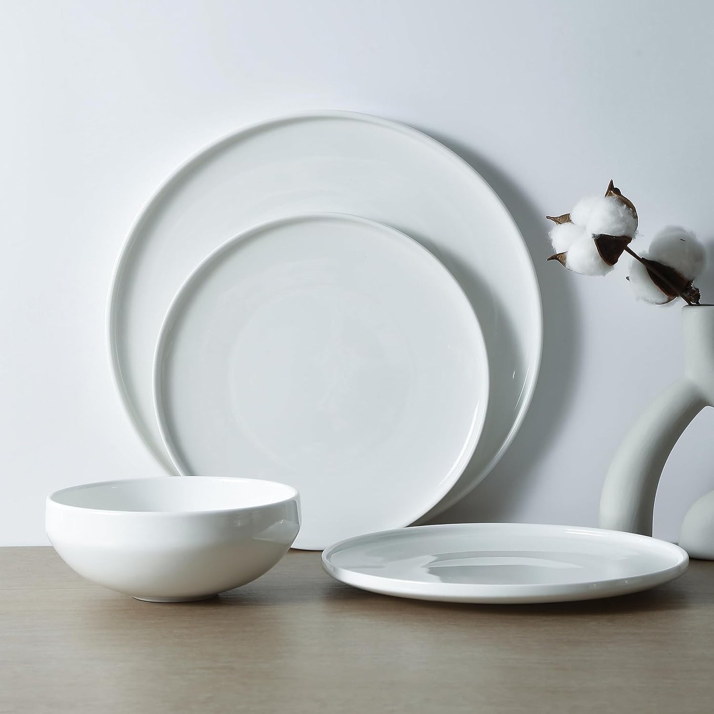 Stone Lain Quinn 12-Piece Bone China Office Breakroom Dinnerware White