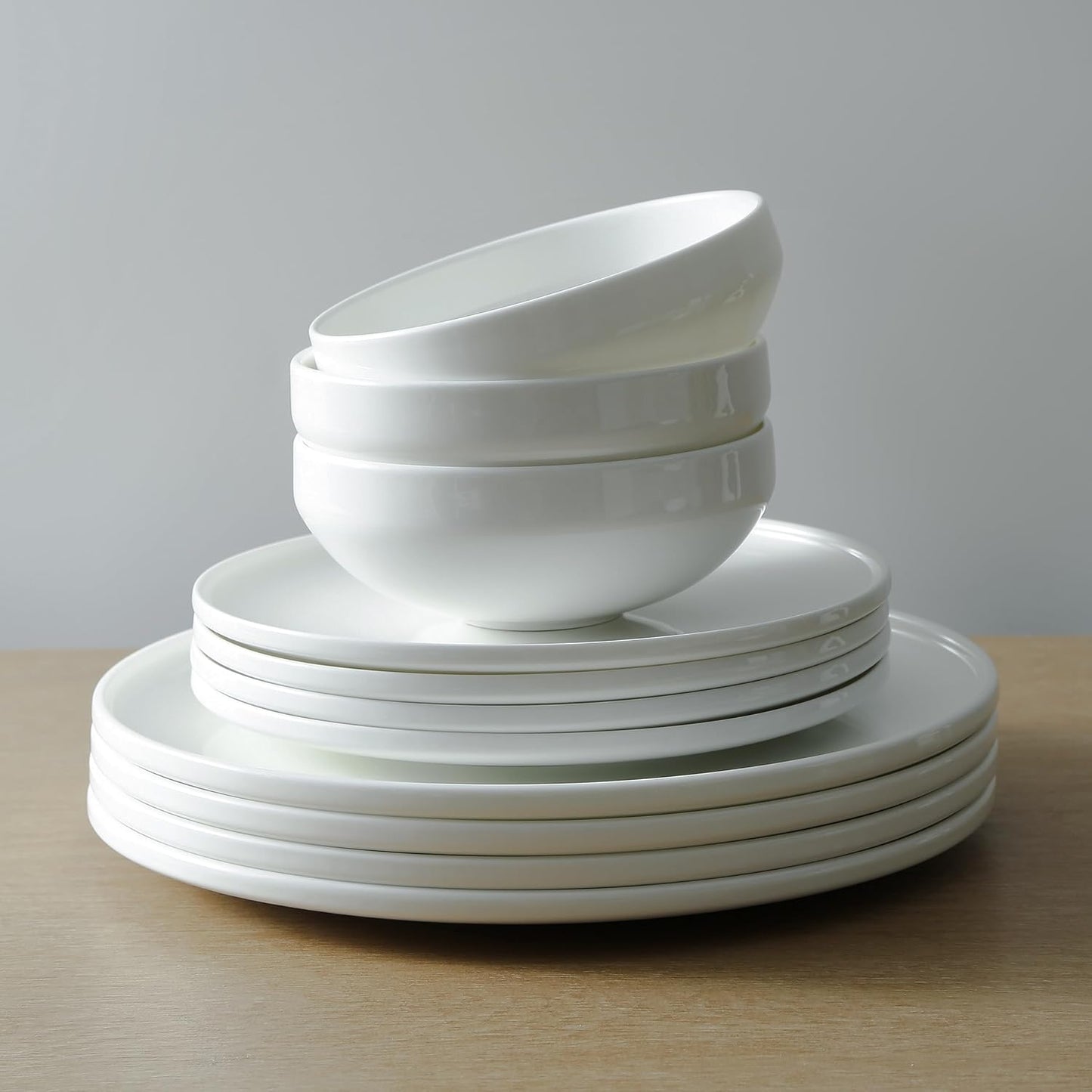 Stone Lain Quinn 12-Piece Bone China Office Breakroom Dinnerware White