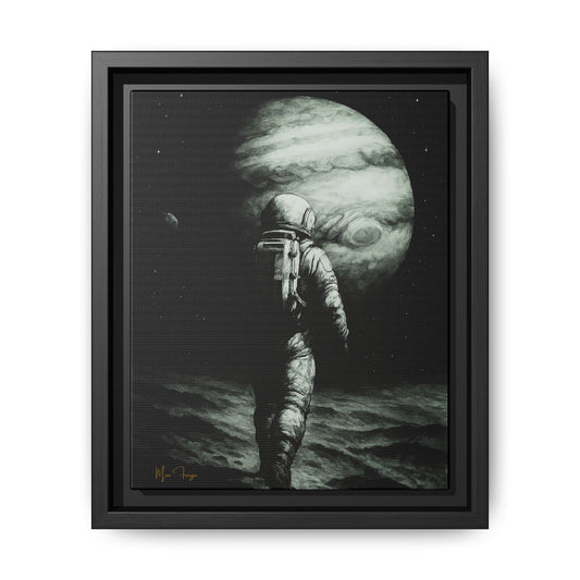M.F. Galaxy Space Noir Wall Art | Astronaut + Jupiter | Framed Matte Canvas w/ Artist Signature*