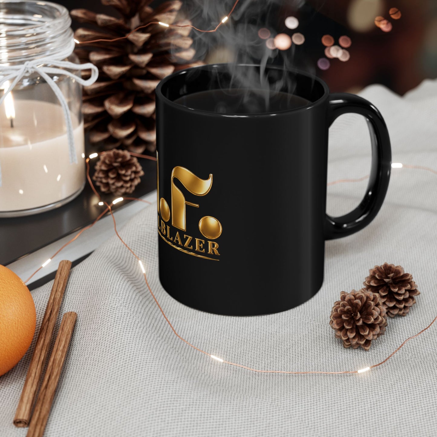 M.F. Trailblazer Gold Logo Black Mug | Glossy Ceramic Coffee Cup | 11oz / 15oz