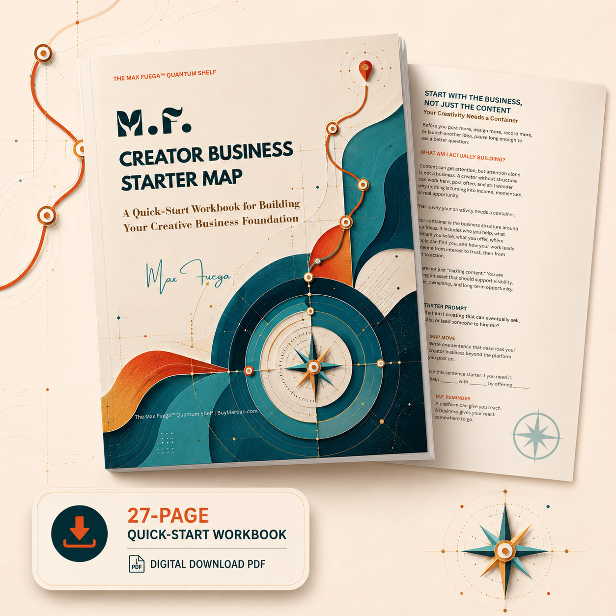 A digital workbook cover and interior page for an M.F. Creator