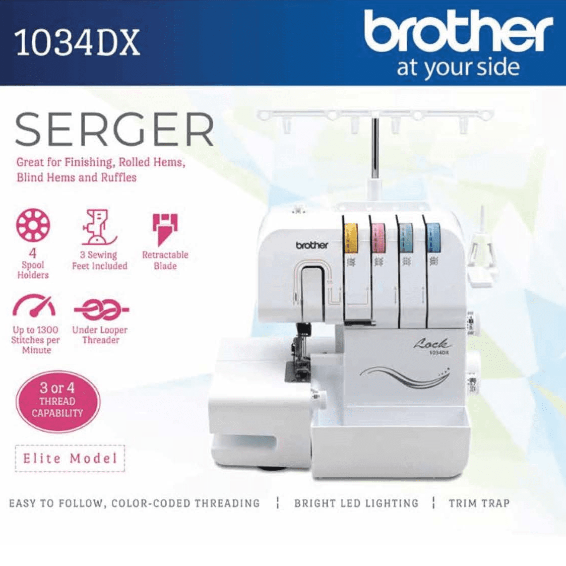 Brother 1034DX Serger 3/4 Thread Overlock Machine, New, Metal Frame